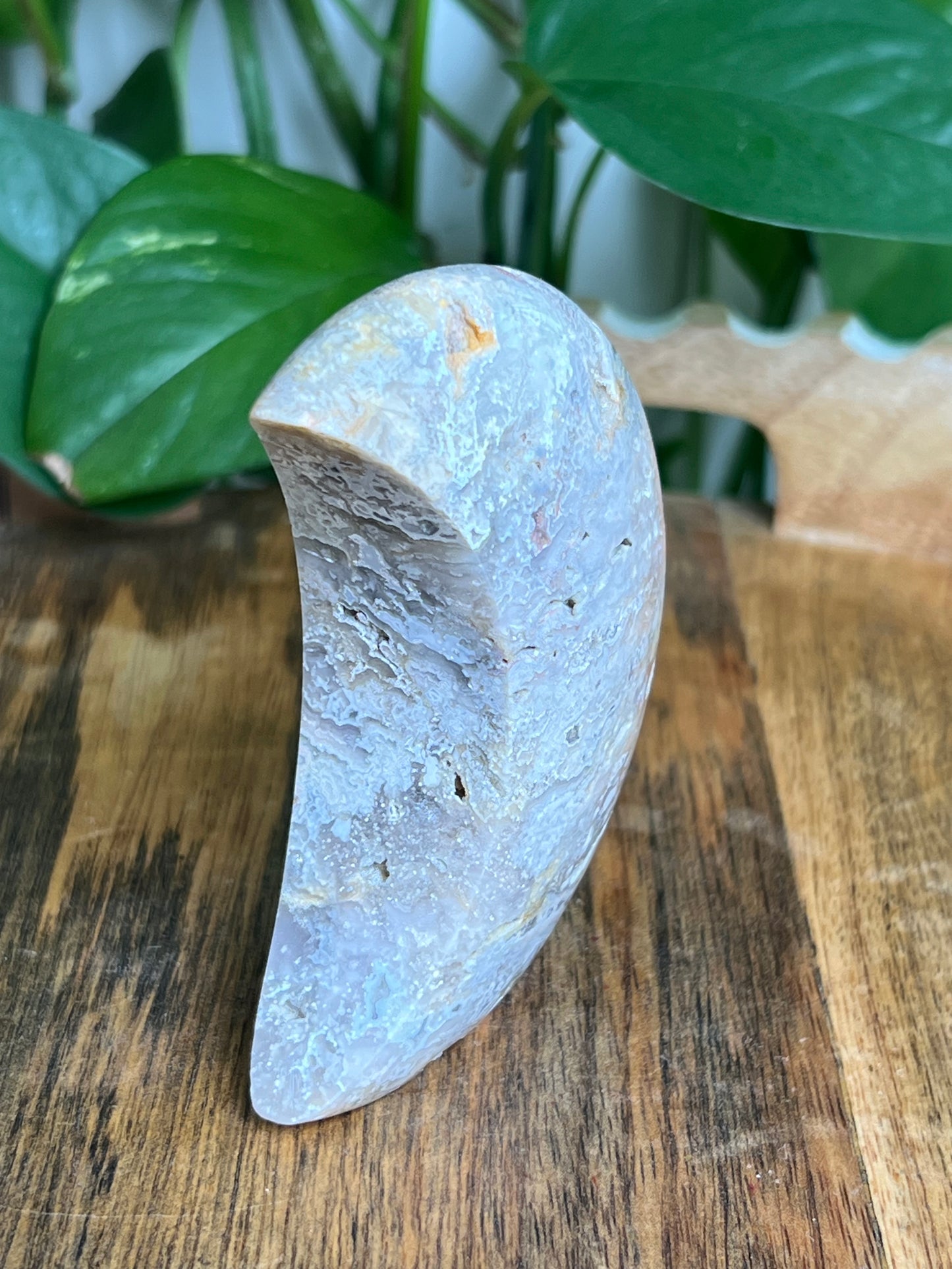 Sumatra Plume Agate Self-Standing Moon: SB