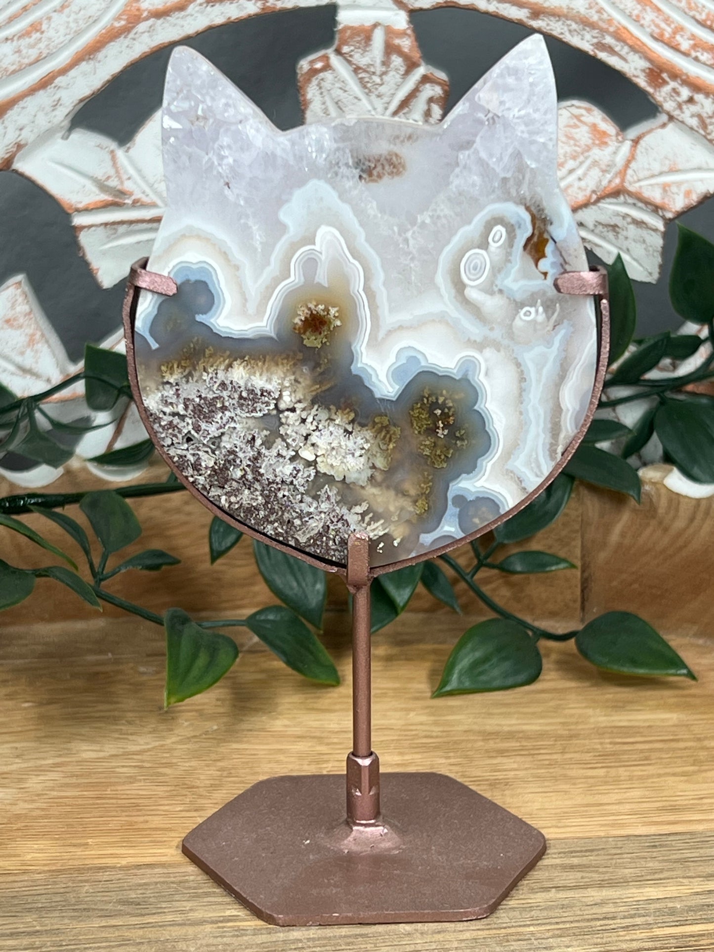 Scenic Moss Agate Cat Head