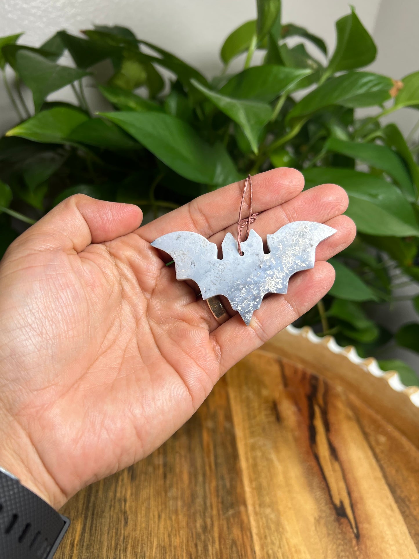 Blue Plume Agate Ornament Bat: DB