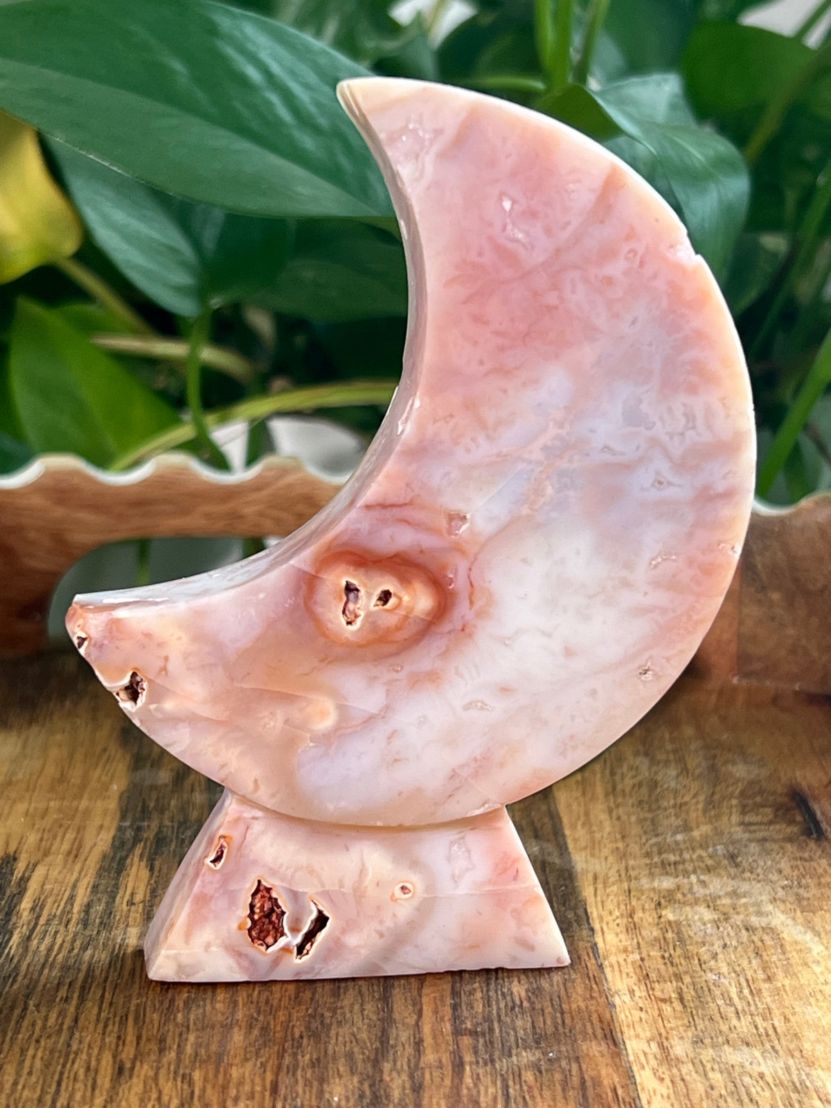 Pink Carnelian Self Standing Moon: HC