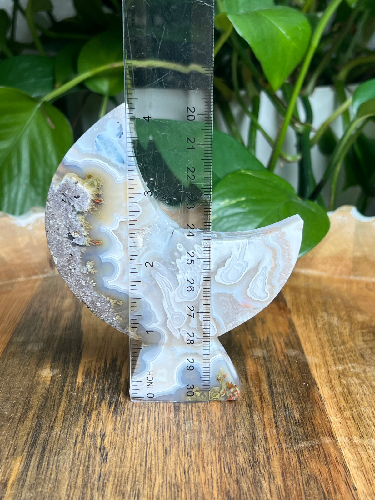Scenic Moss Agate Self-Standing Moon: PR