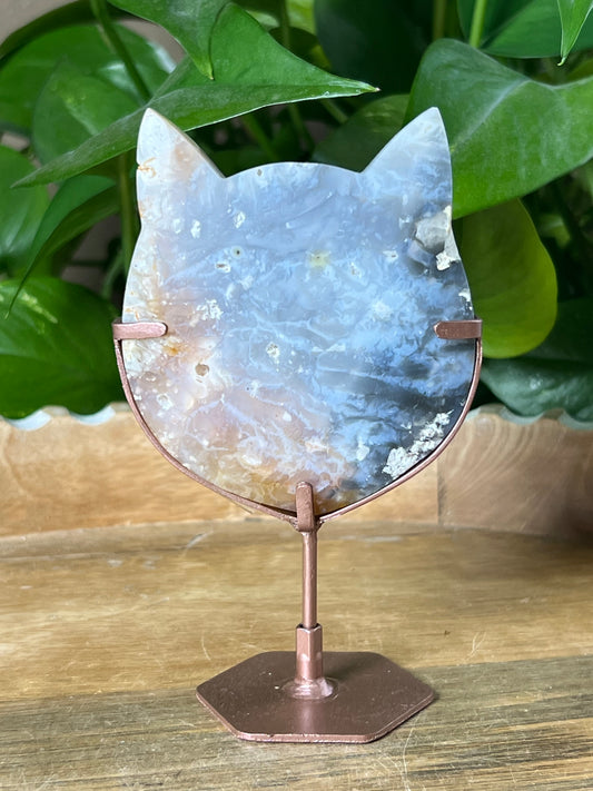 Rainbow Plume Agate Cat Head