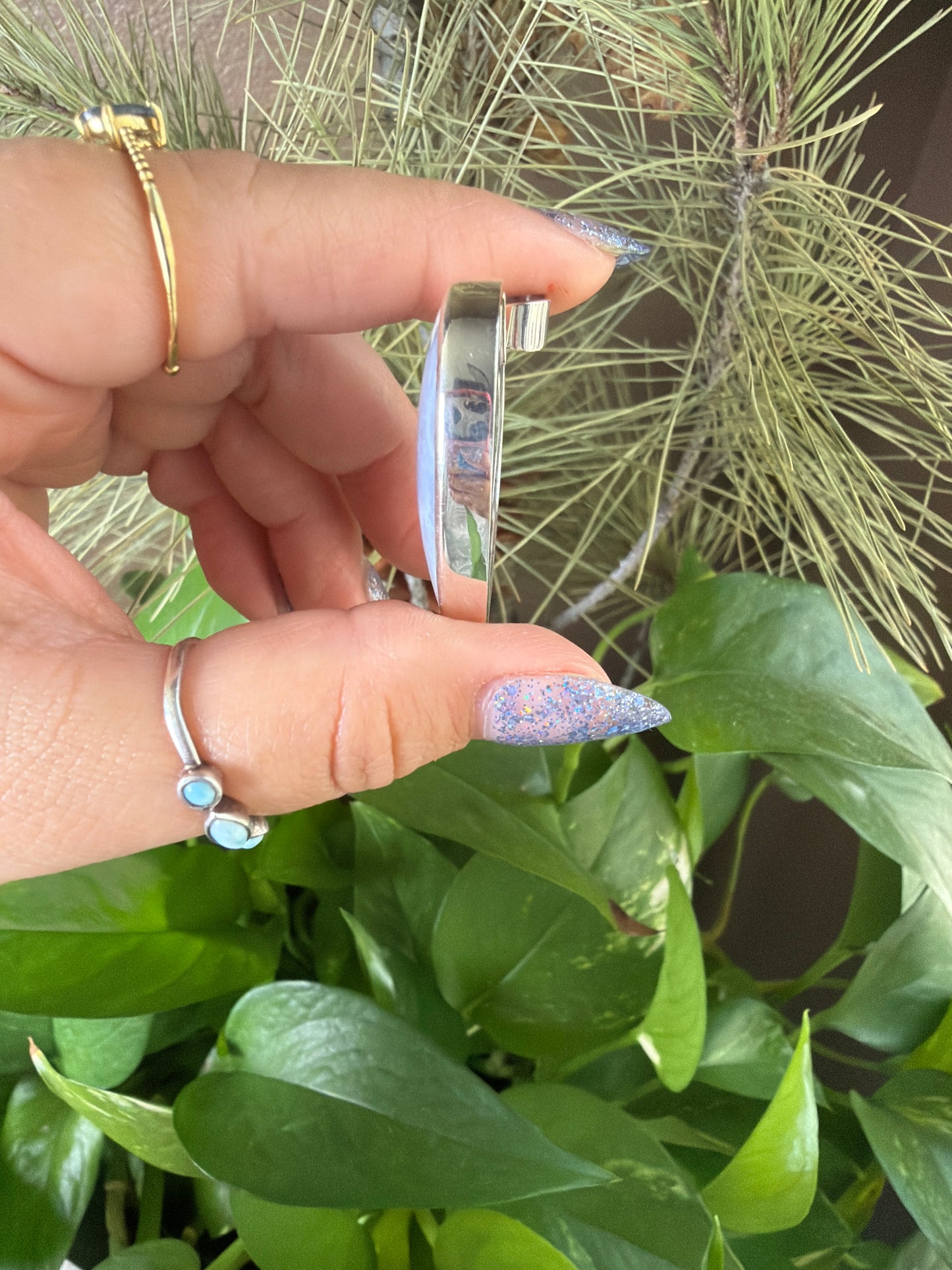 Blue Plume Agate Heart Necklace