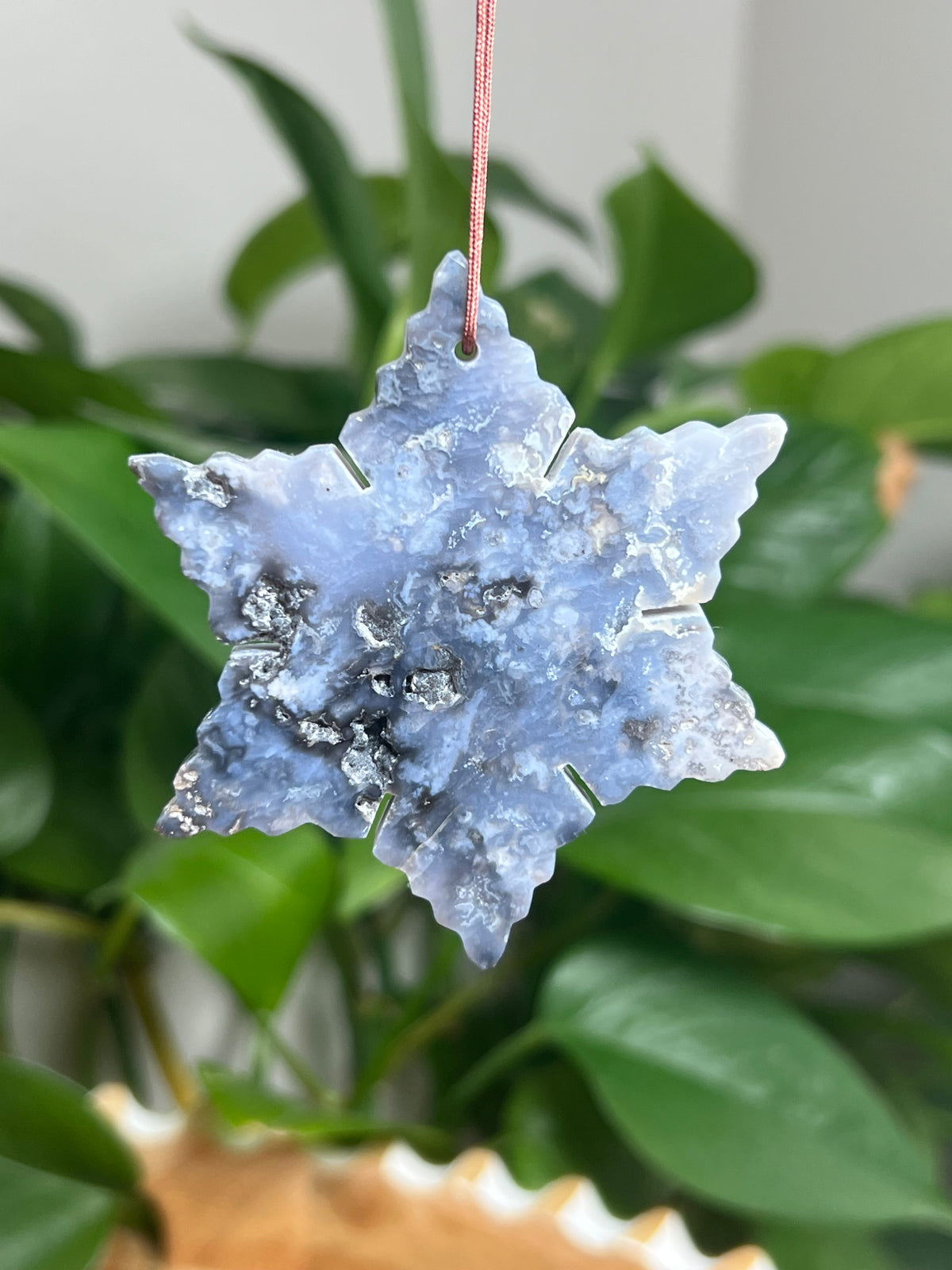 Blue Plume Agate Ornament Snowflake: G
