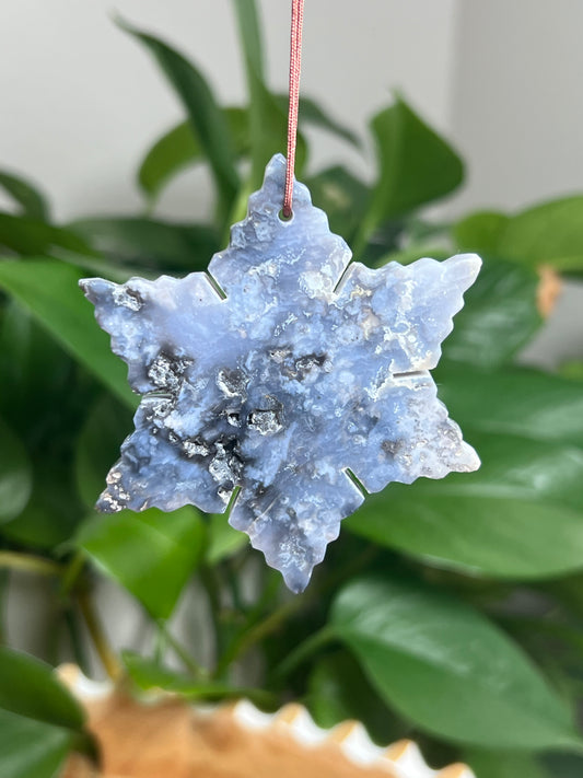 Blue Plume Agate Ornament Snowflake: G