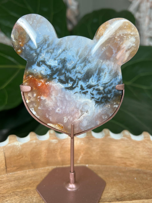 Rainbow Plume Agate Bear Head