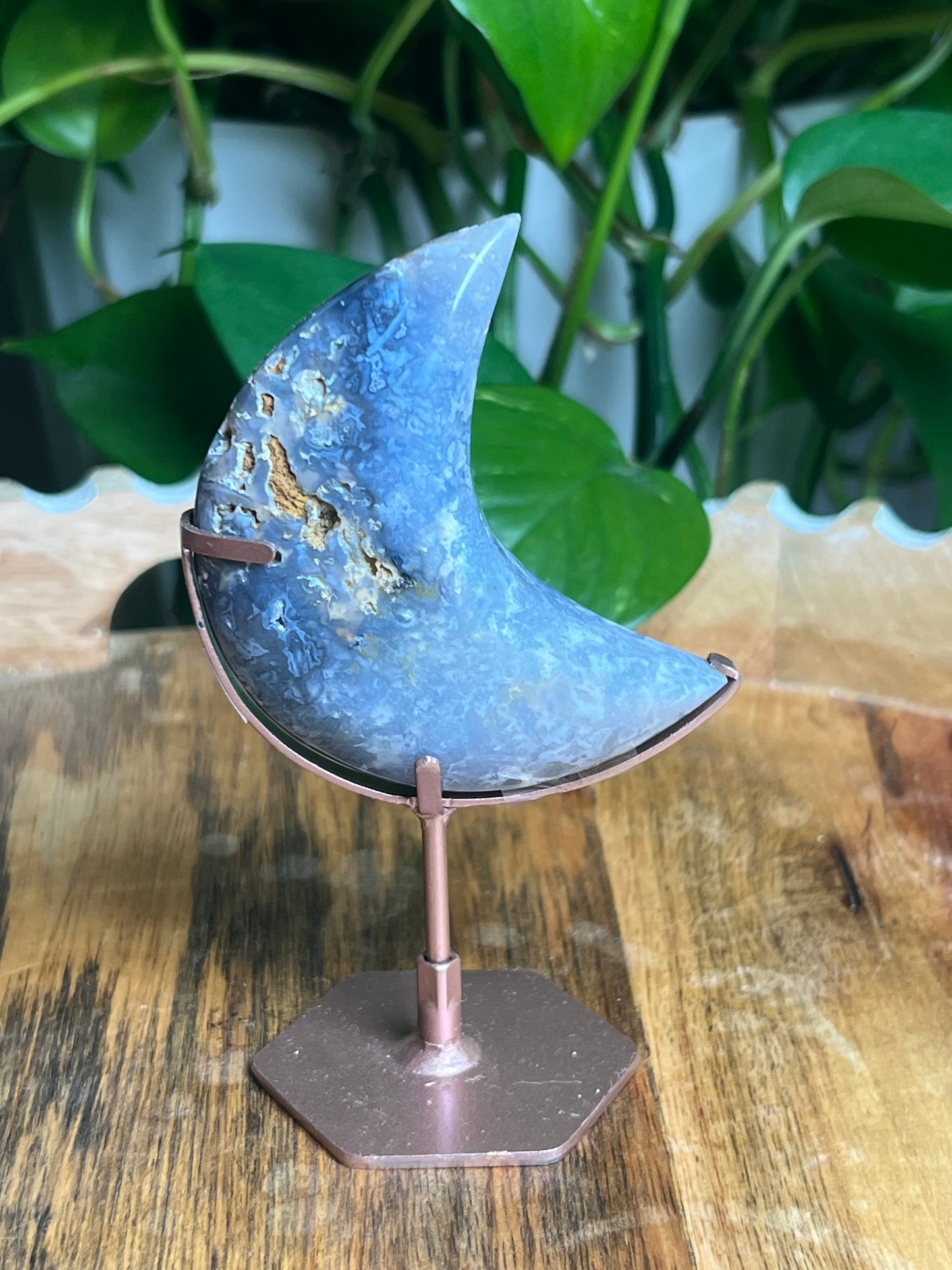 Blue Plume Agate Mini Puffy Moon: VK