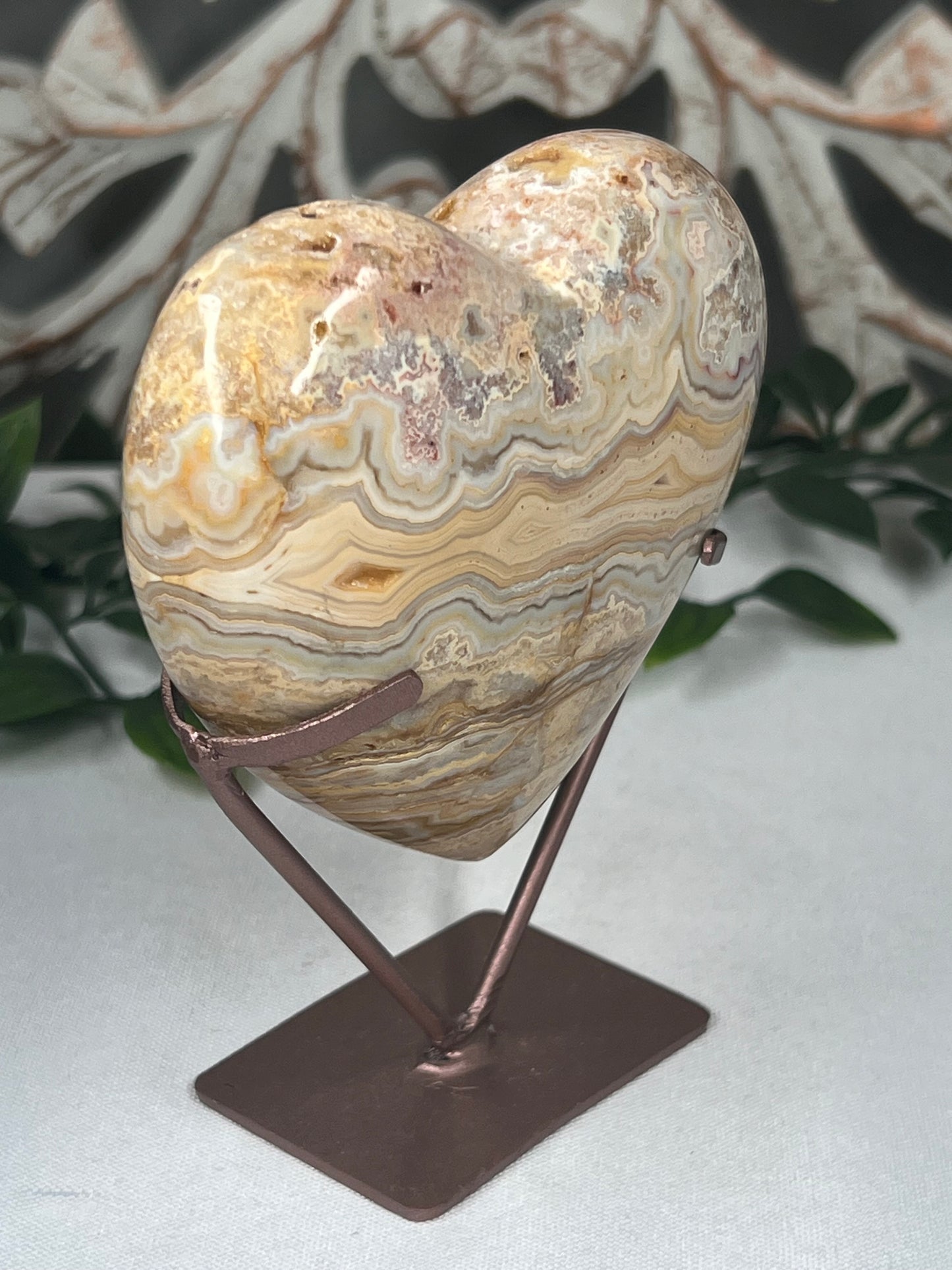 Yellow Crazy Lace Agate Heart