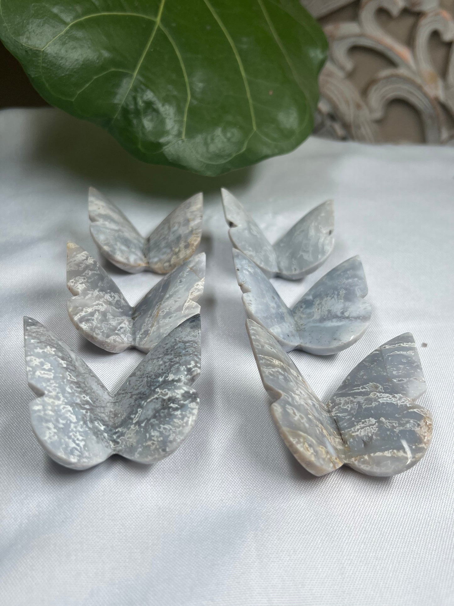 6pcs Grey Blue Plume Agate 3D butterfly