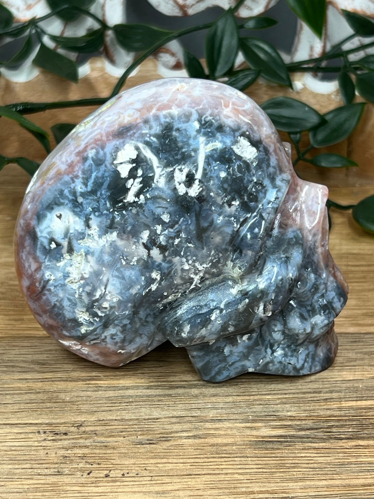 Rainbow Plume Agate Skull