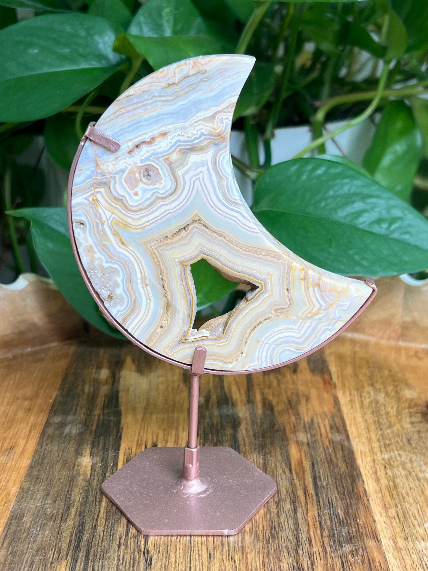 Yellow Crazy Lace Agate Moon: KB