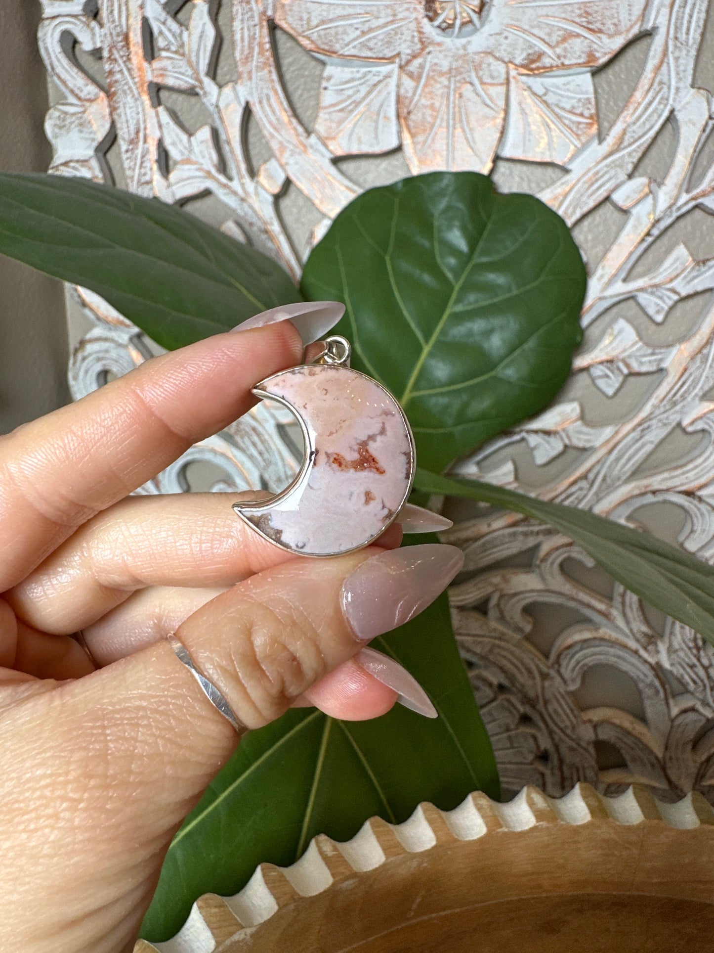 Pink Carnelian Moon Pendant