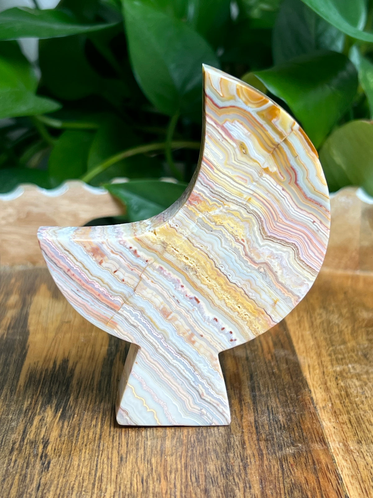 Crazy Lace Agate Self Standing Moon: PK