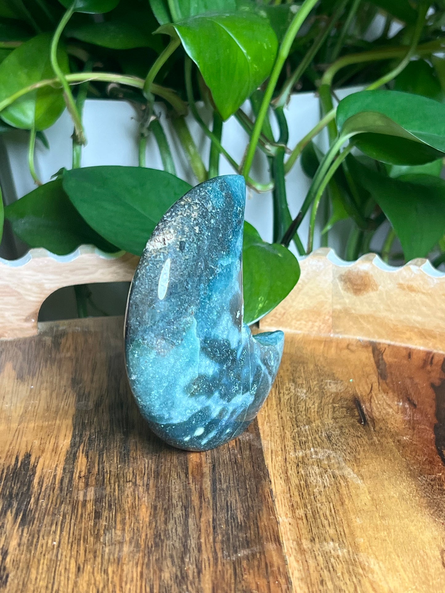 Blue Green Jasper Self-Standing Moon: BA