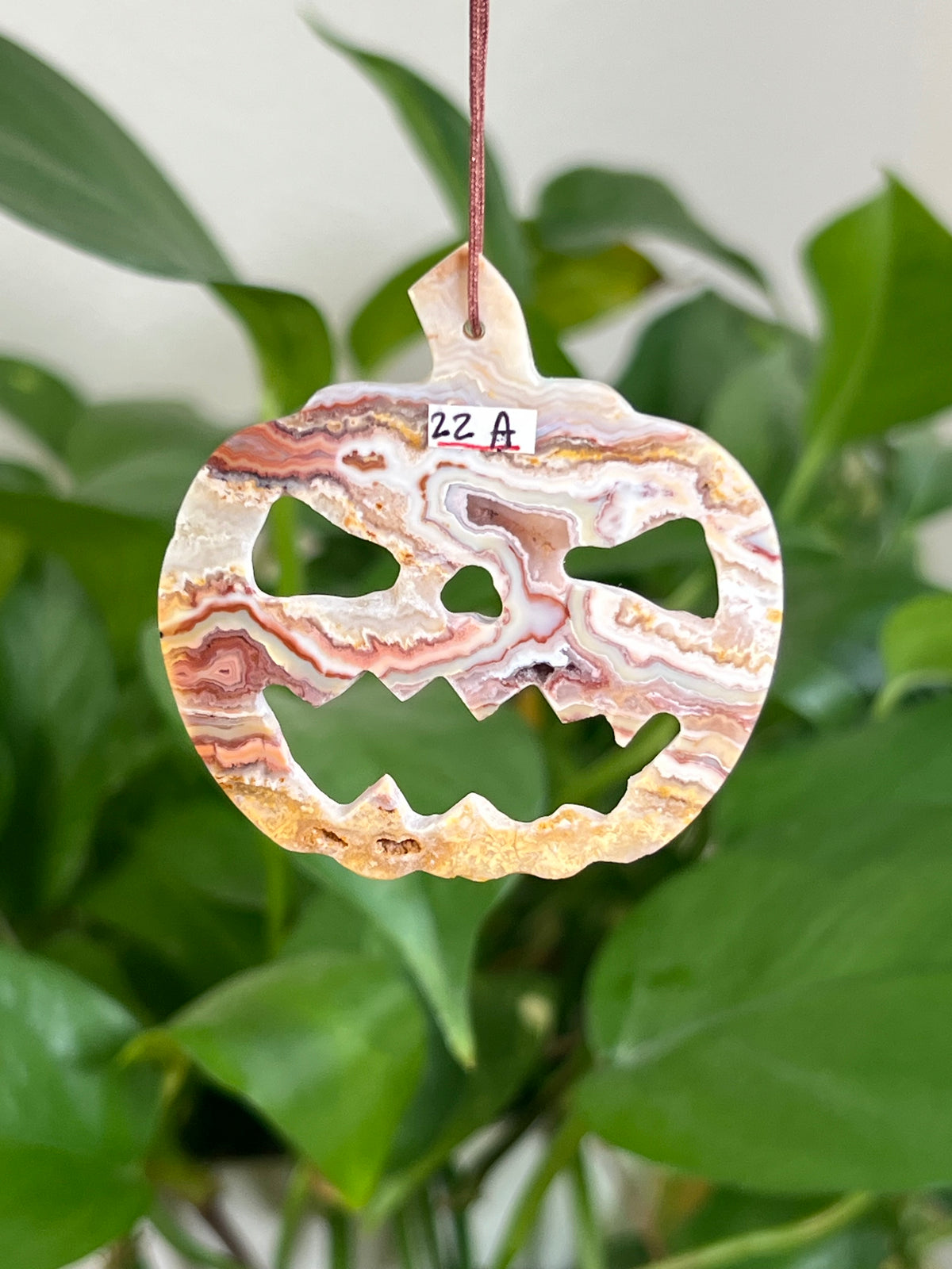 Crazy Lace Agate Jack-O-Lantern Ornaments
