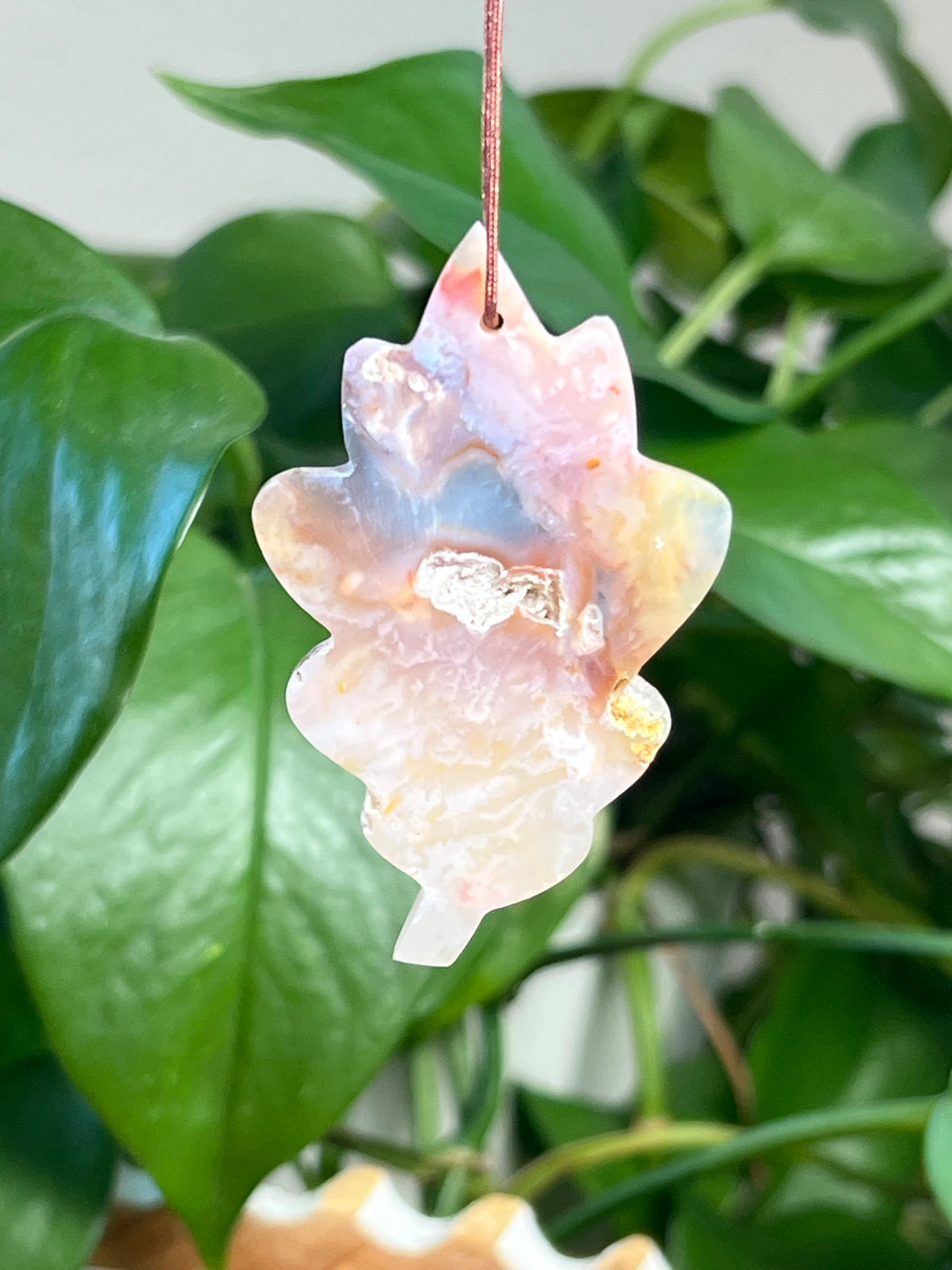 Rainbow Plume Agate Leaf Ornaments