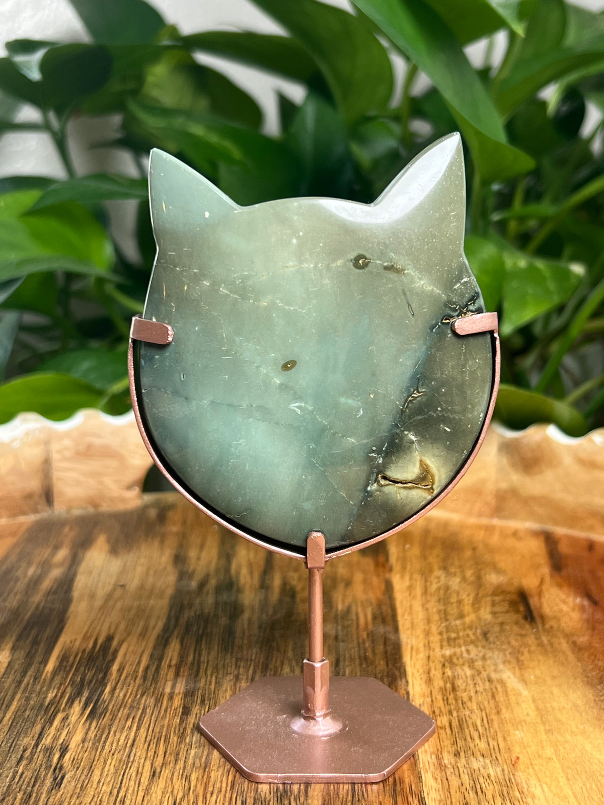 Blue Green Jasper Cat Head: X