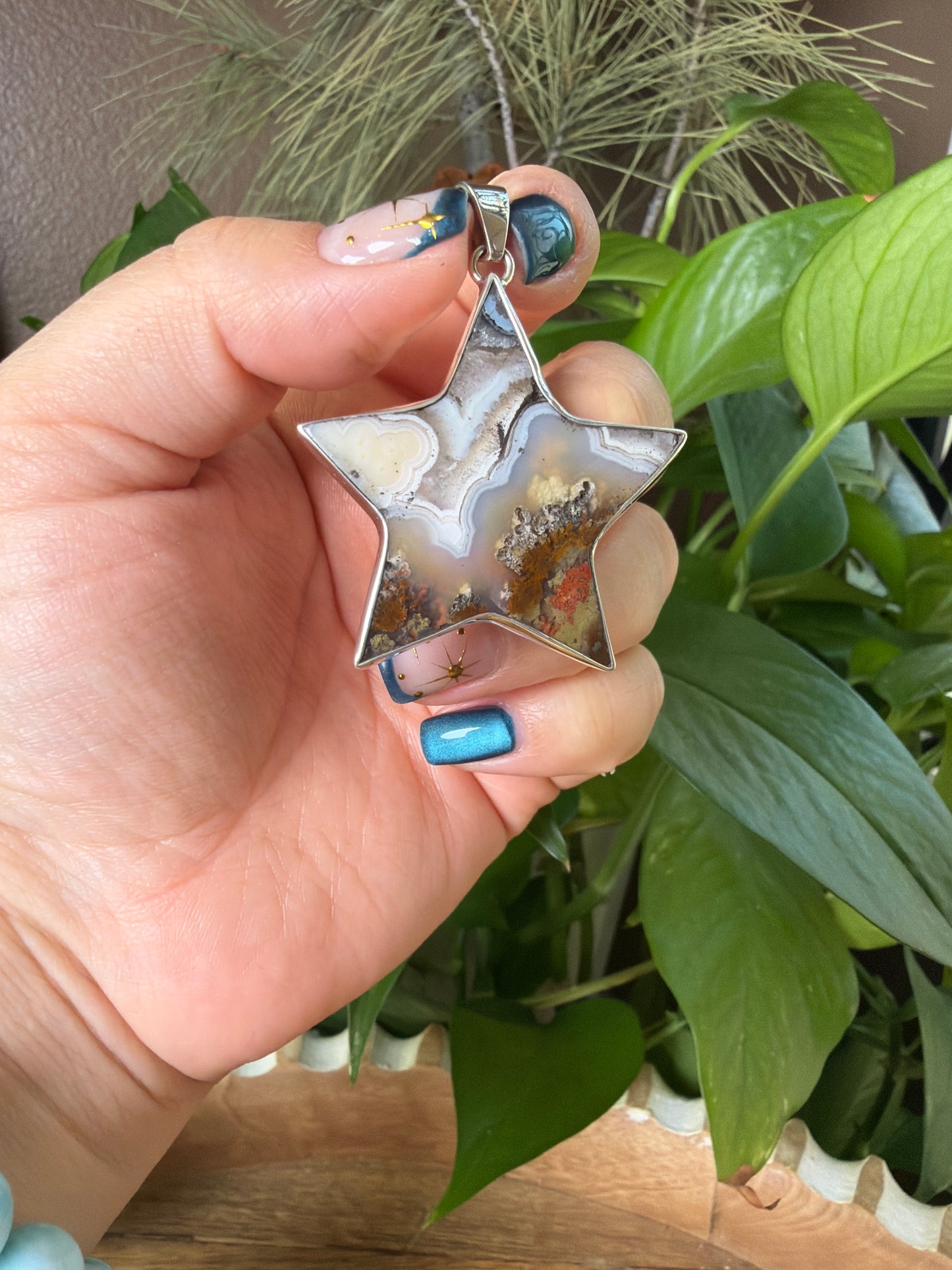 Scenic Moss Agate Star Pendant