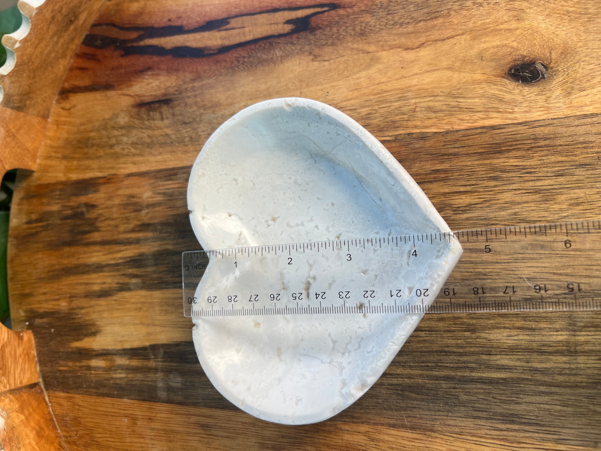 White Plume Agate Heart Bowl: S