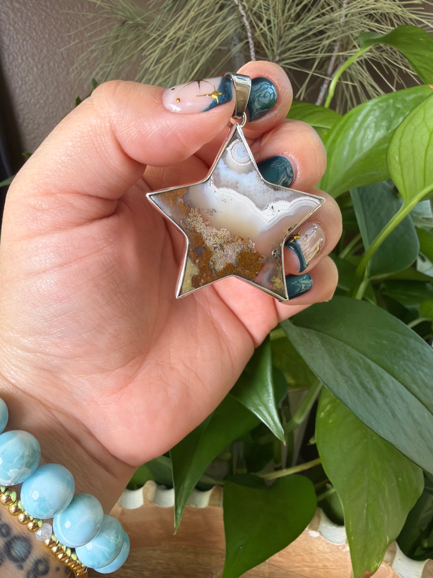 Scenic Moss Agate Star Pendant