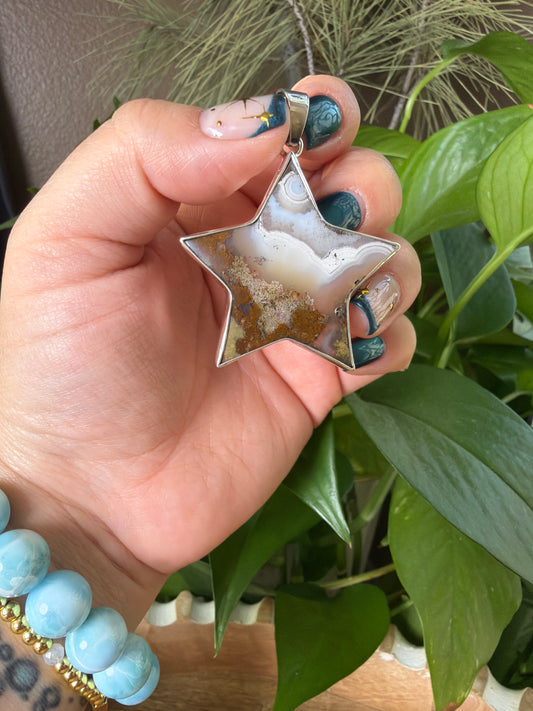 Scenic Moss Agate Star Pendant