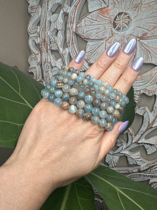 Aquatine Lemurian Calcite Beaded Bracelet