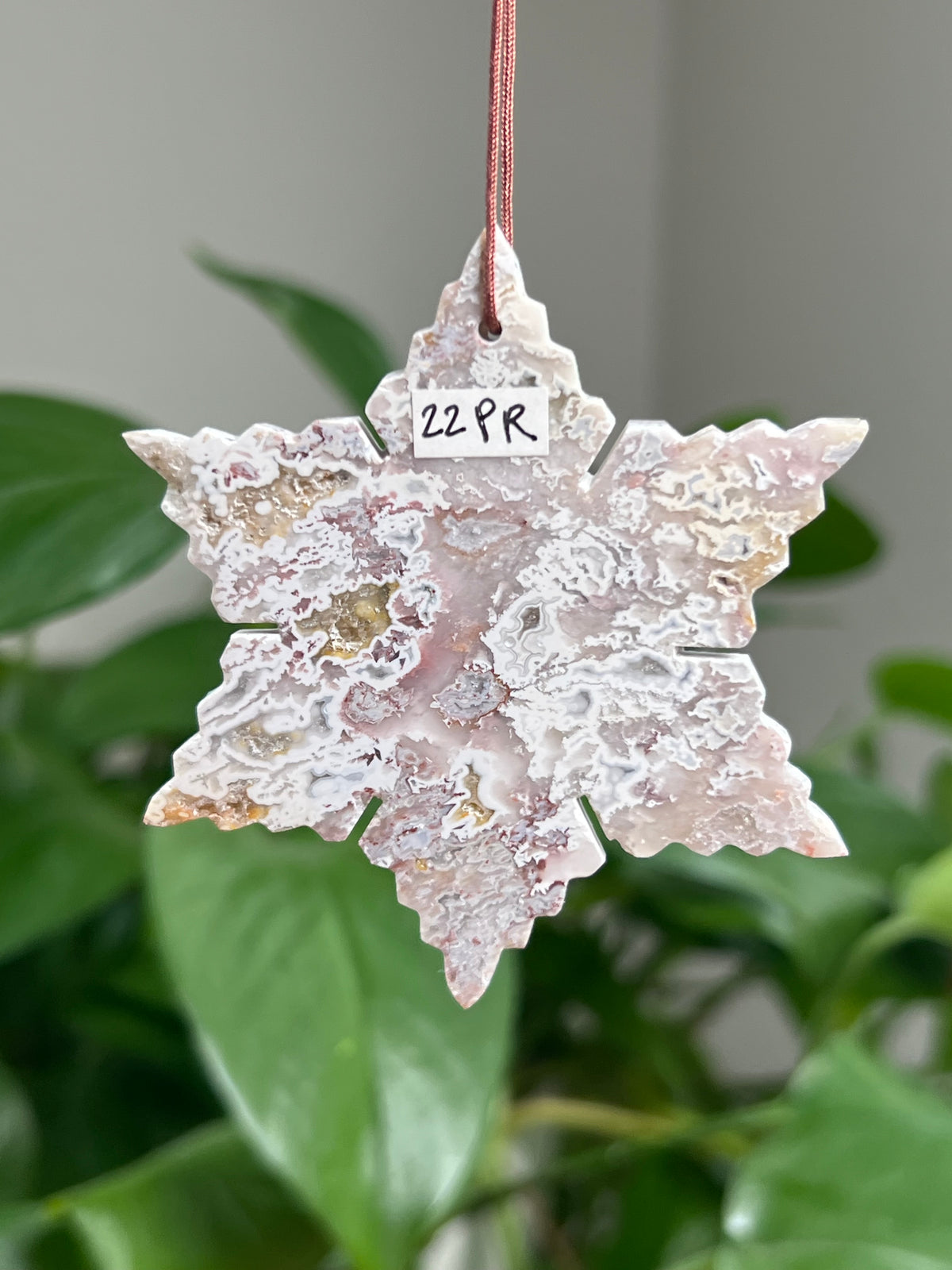 Sumatra Plume Agate Ornament Snowflake: PR