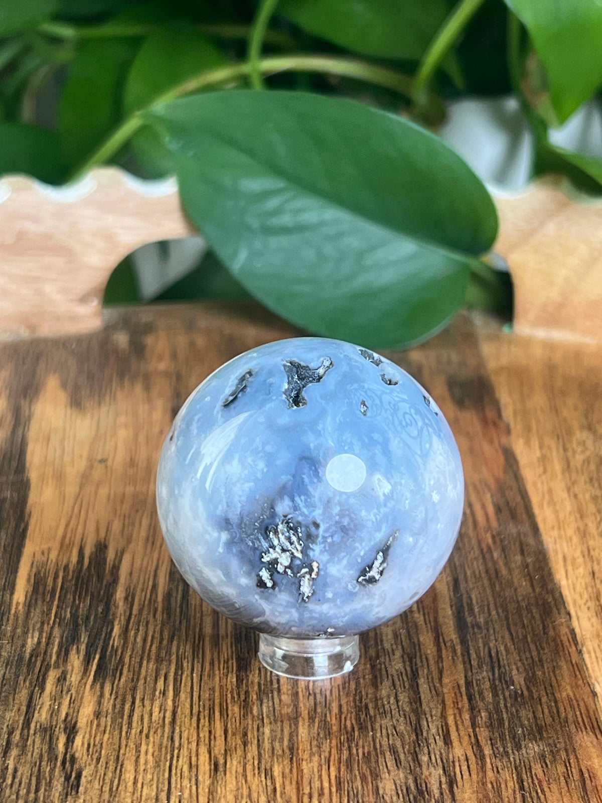 Blue Plume Agate Sphere: NF