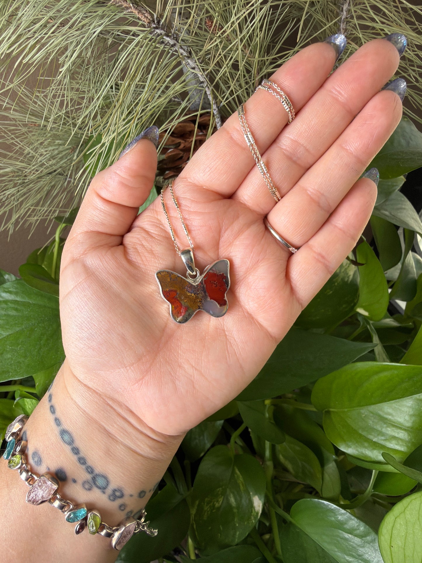 Scenic Moss Agate Butterfly Necklace