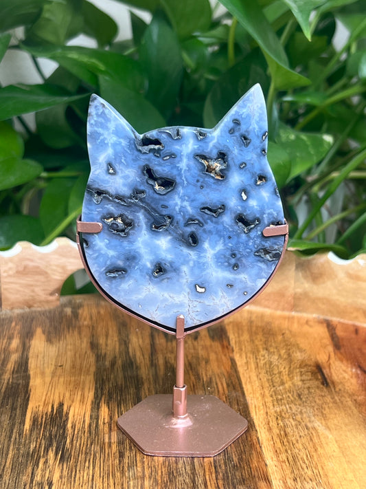 Blue Plume Agate Cat Head: RA