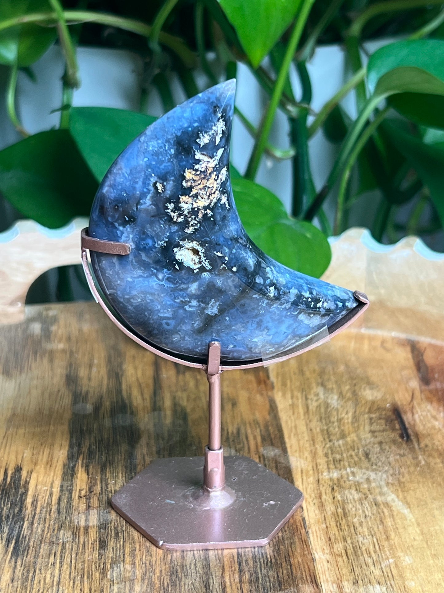 Blue Plume Agate Mini Puffy Moon: KA