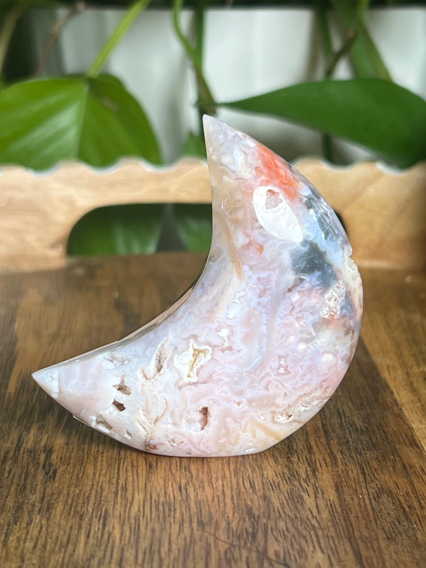 Rainbow Plume Agate Moon H