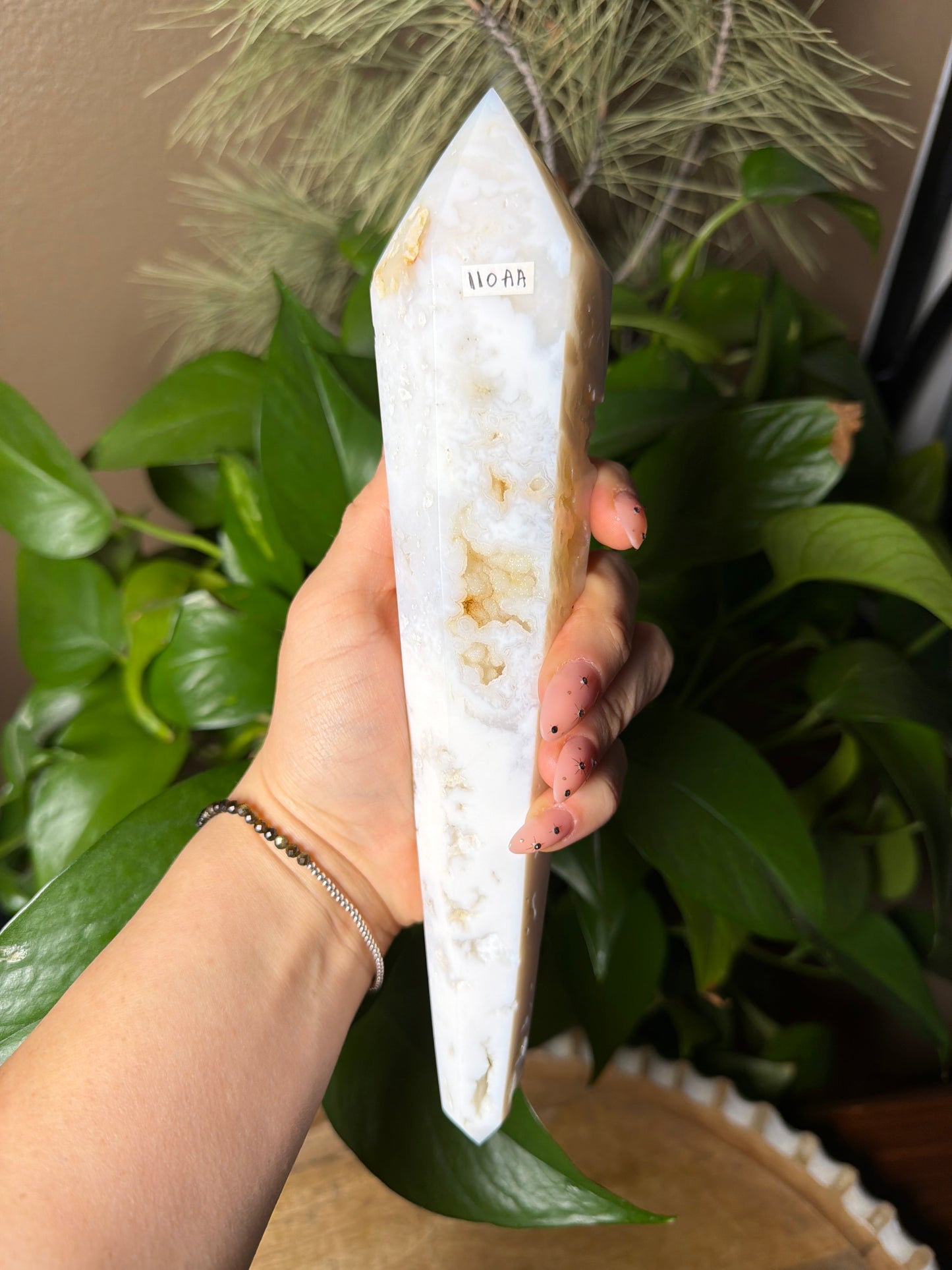 White Plume Agate Wand
