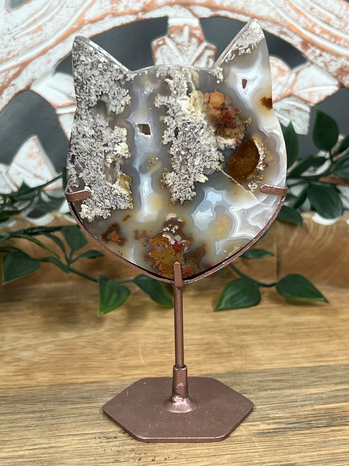 Scenic Moss Agate Cat Head