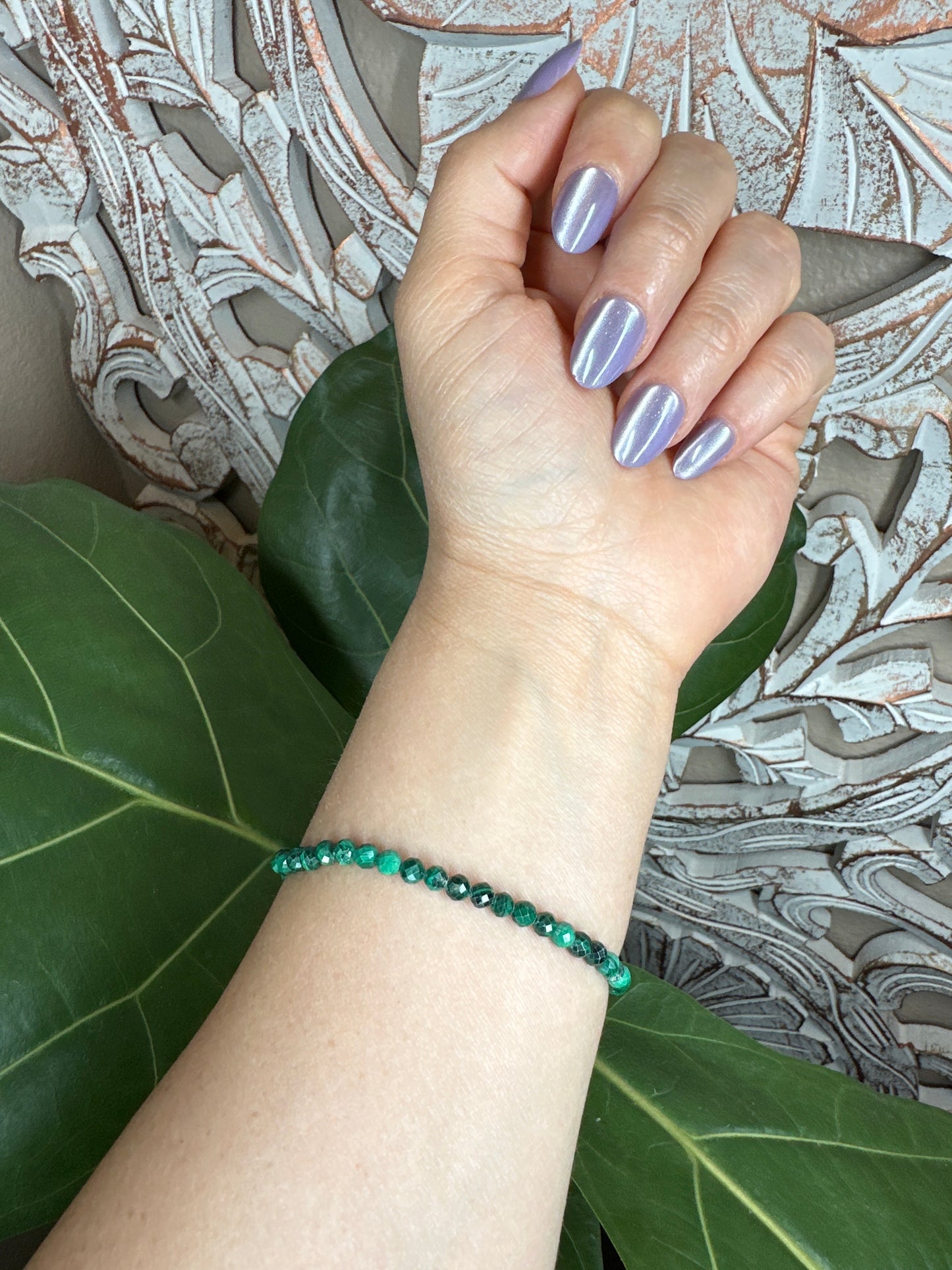Faceted Malachite Beaded Bracelet (4mm)