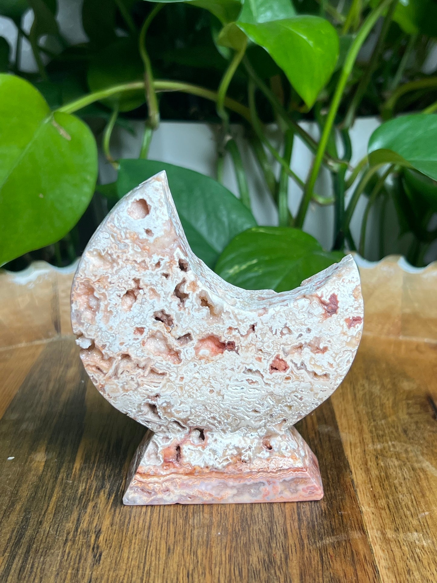 Crazy Lace Agate Self-Standing Moon: T
