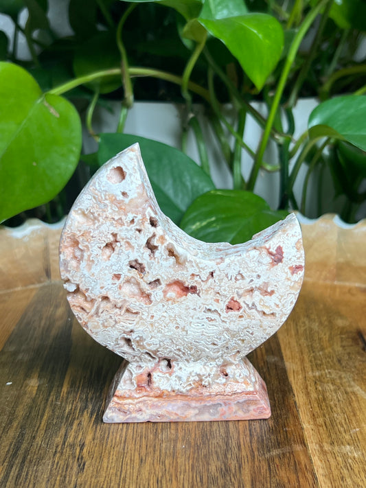 Crazy Lace Agate Self-Standing Moon: T