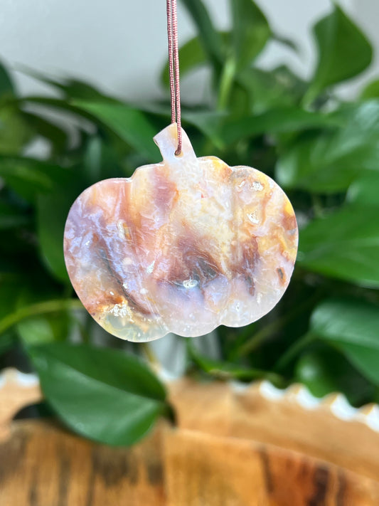 Rainbow Plume Agate Ornament Pumpkin: KS