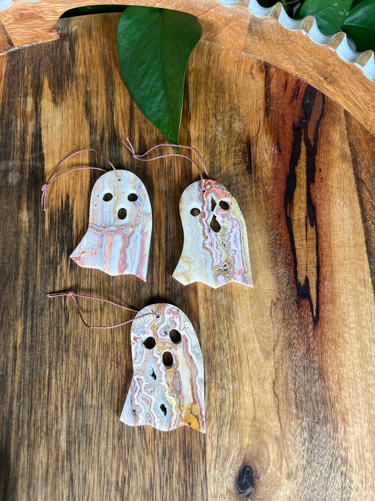 Crazy Lace Agate Ghost Ornaments