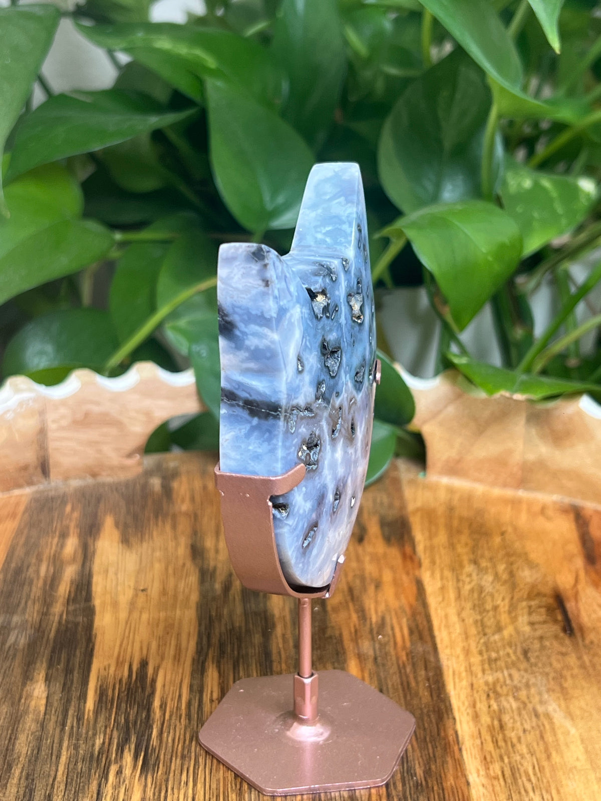Blue Plume Agate Cat Head: RA