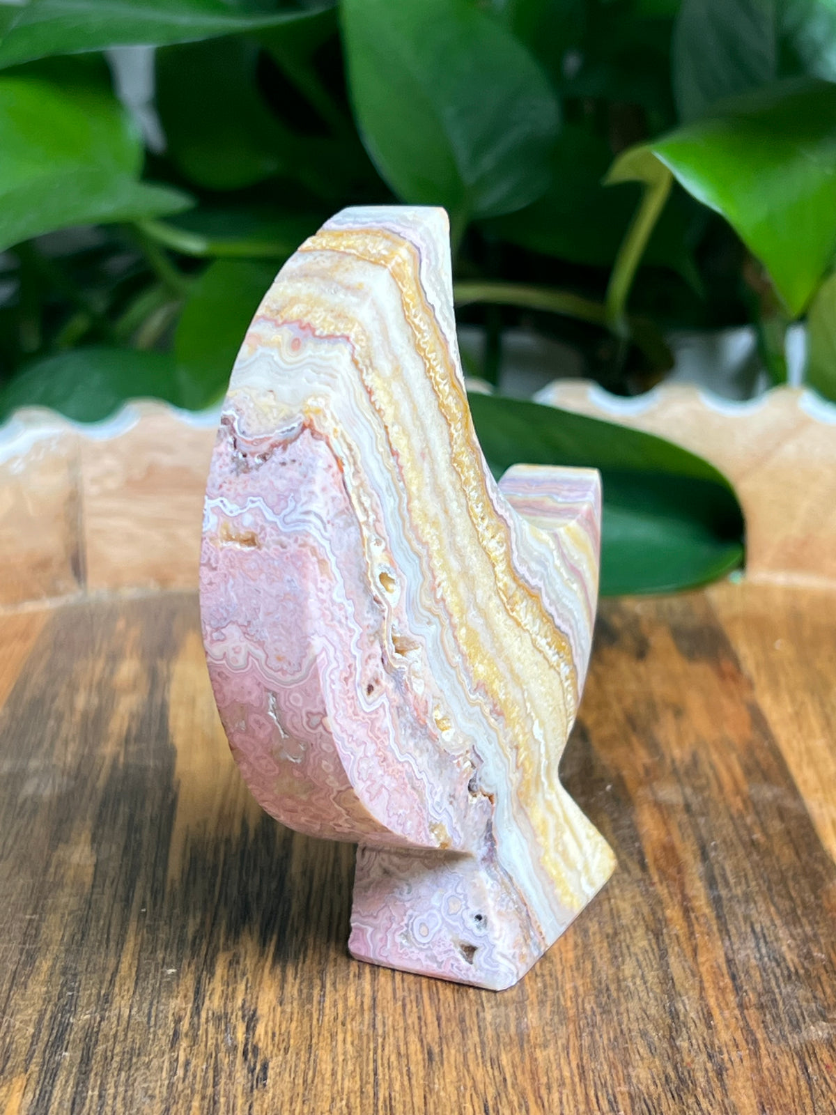 Crazy Lace Agate Self Standing Moon: Ki
