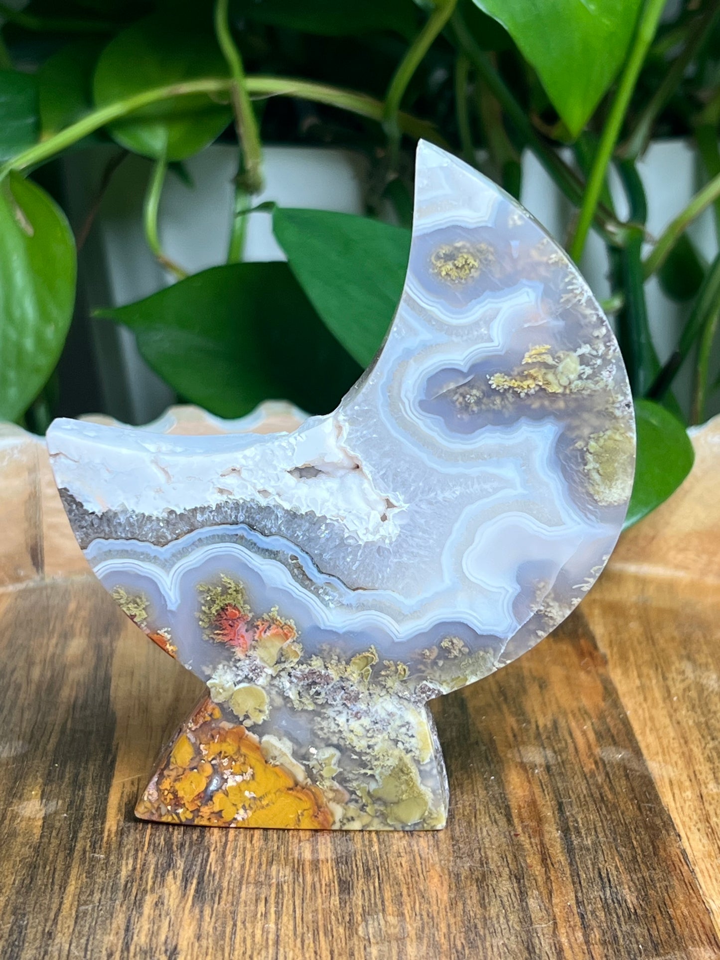 Scenic Moss Agate Self-Standing Moon: NF