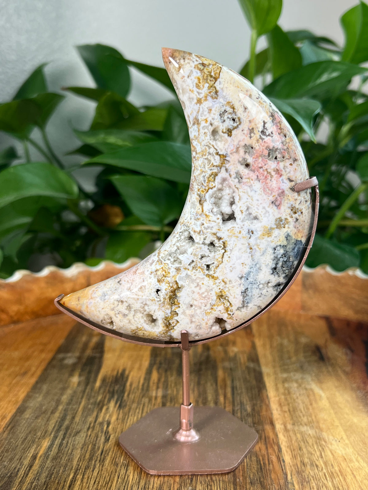 Sea Jasper On Metal Stand Puffy Moon: Di