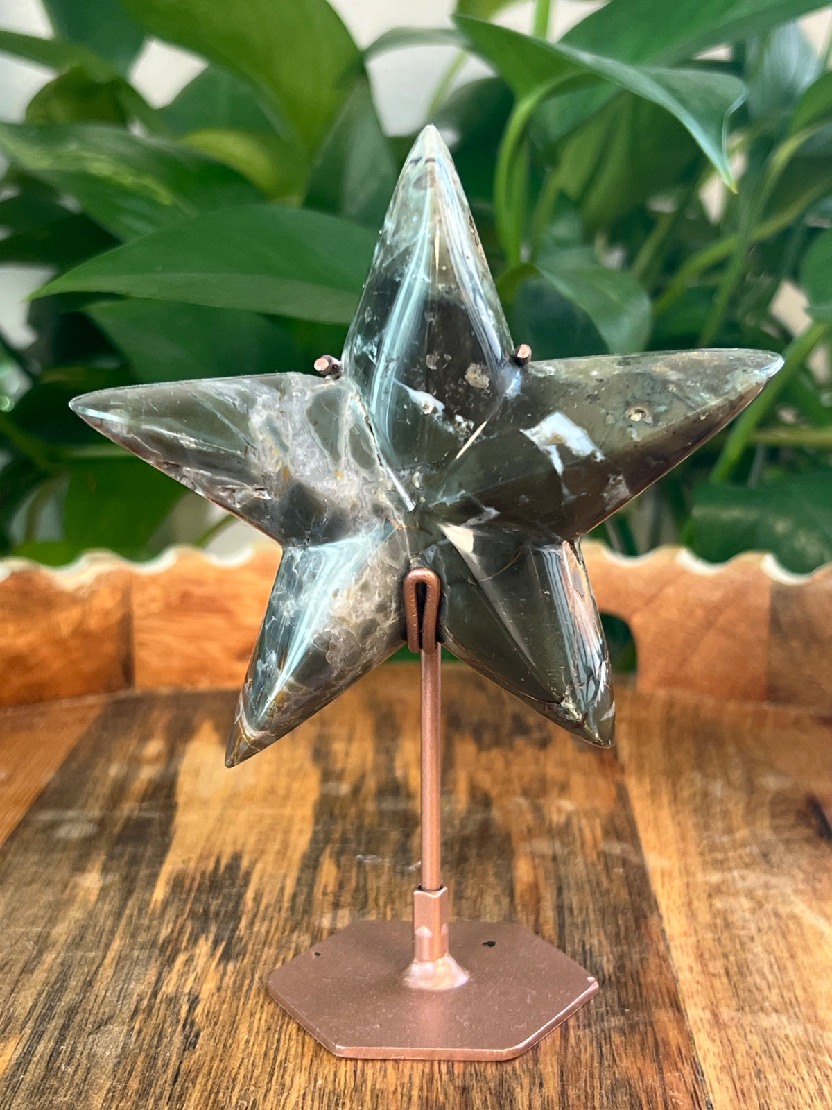 Blue Green Jasper On Metal Stand Stars