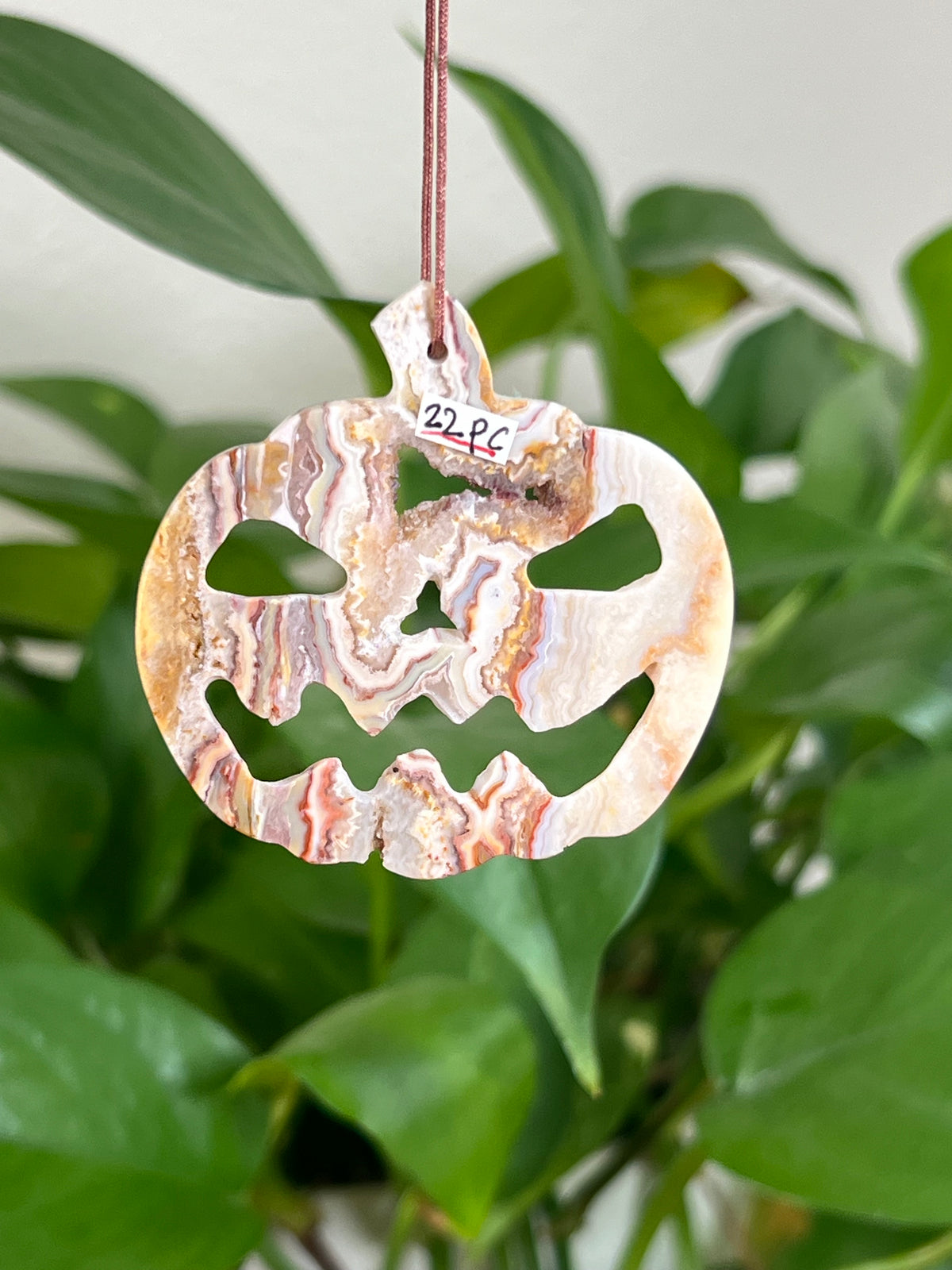 Crazy Lace Agate Jack-O-Lantern Ornaments