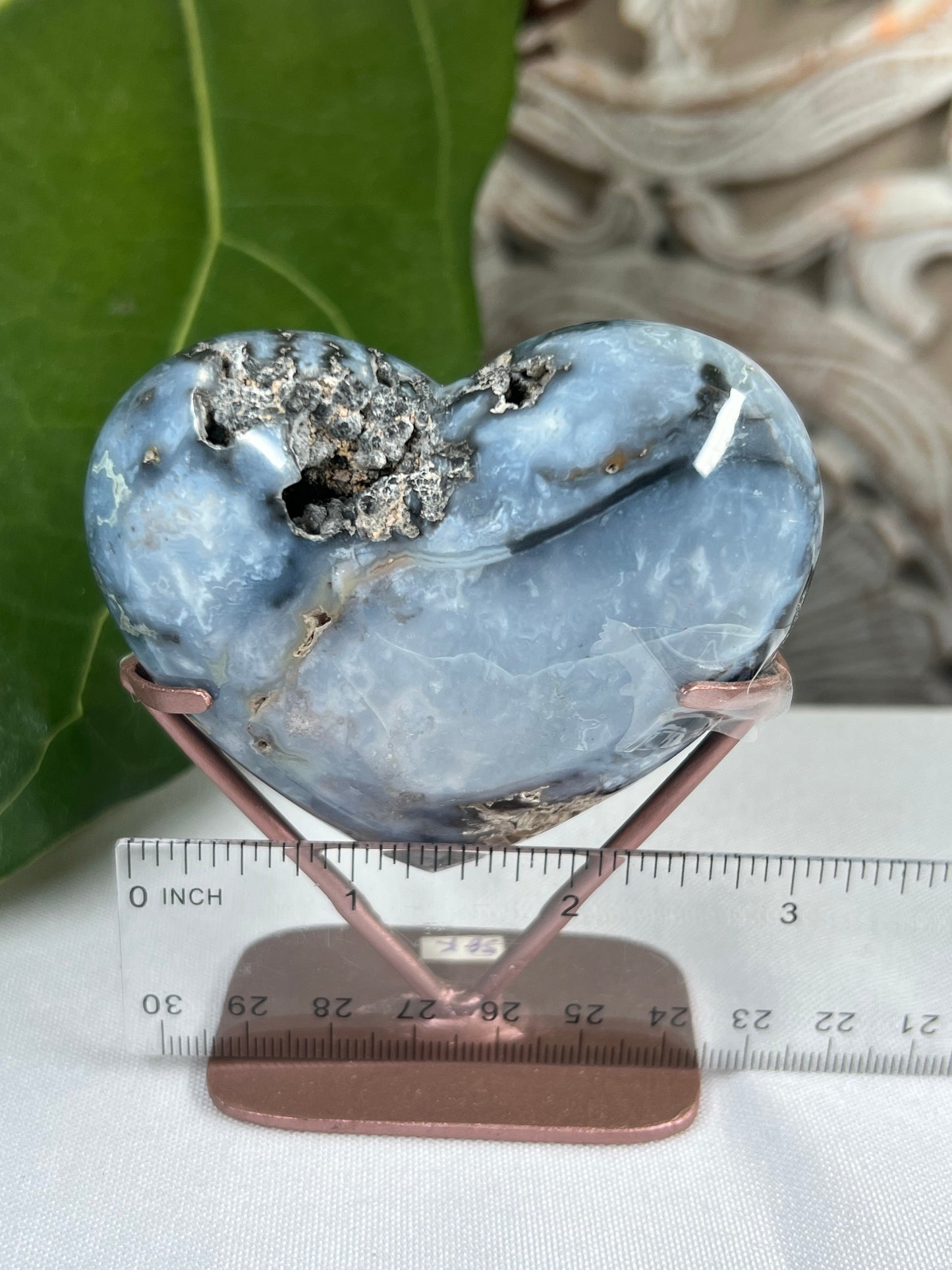 Blue plume Agate heart