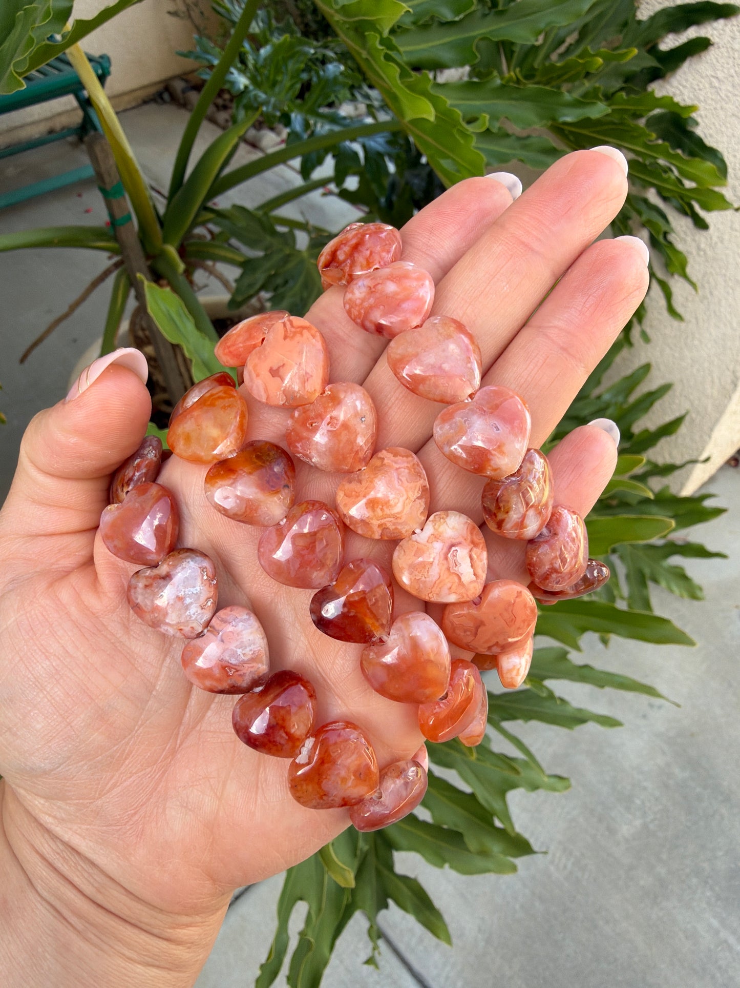 Red-Orange Carnelian Heart Beaded Bracelet ( 17mm)
