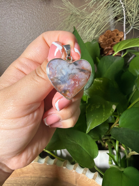 Rainbow Plume Agate Heart Pendant
