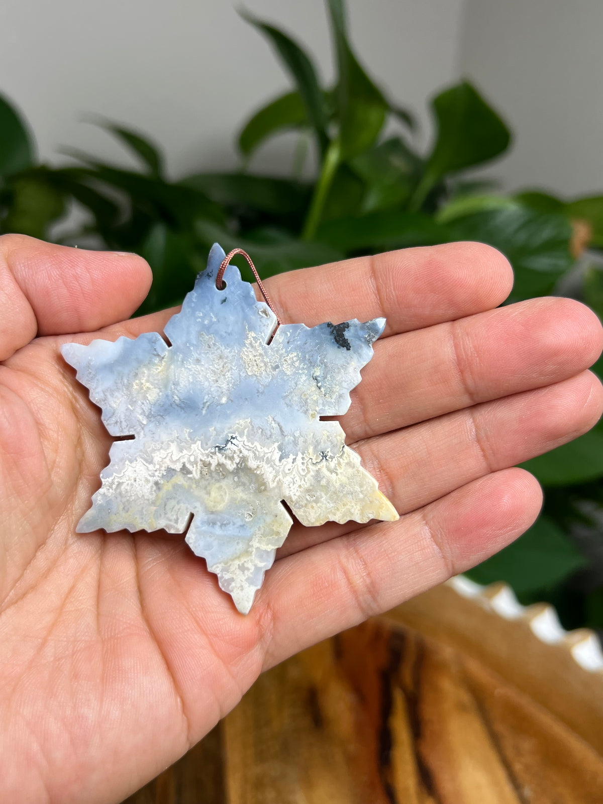 Blue Plume Agate Ornament Snowflake: B