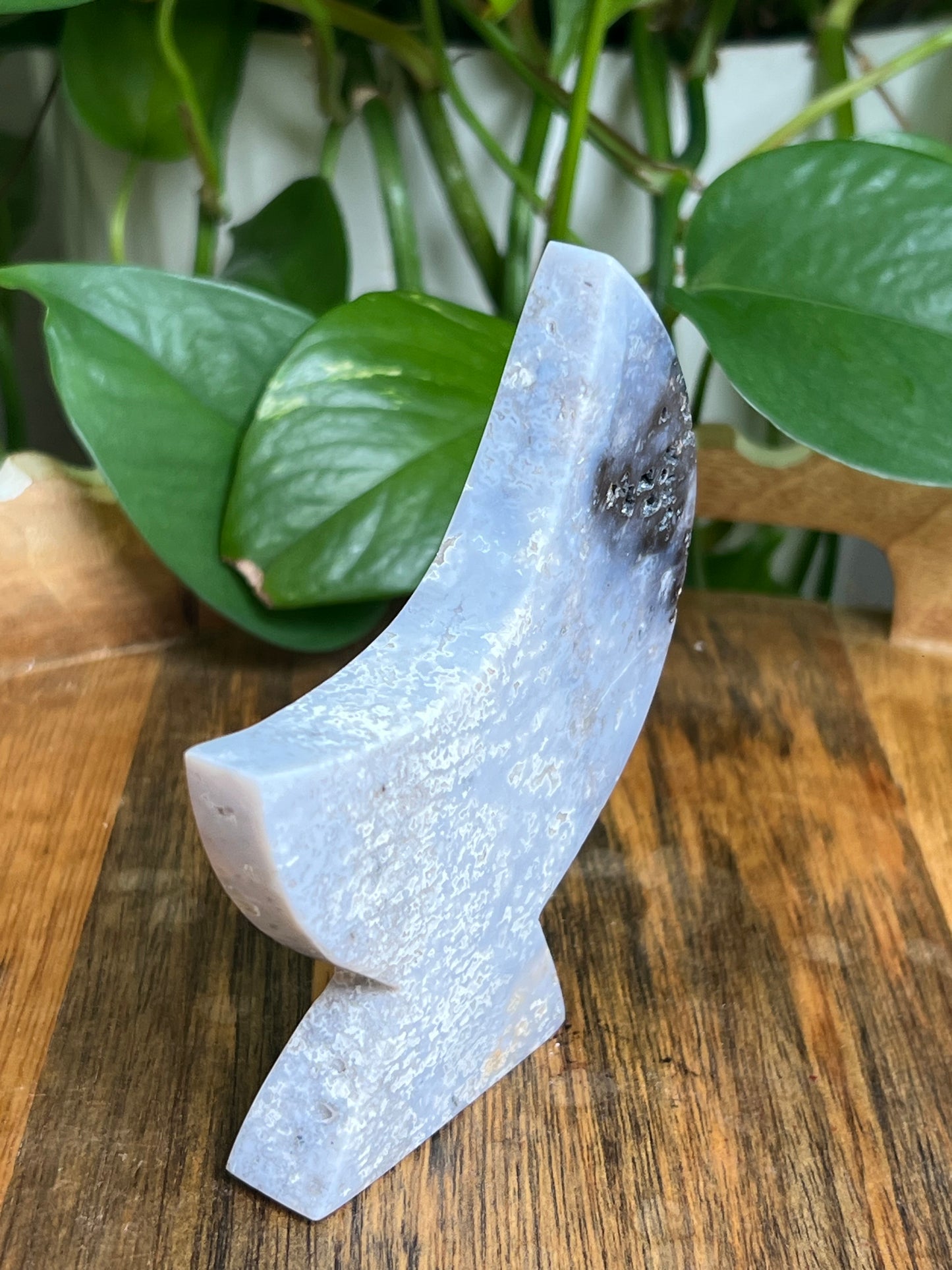 Blue Plume Agate Self-Standing Moon: MQ